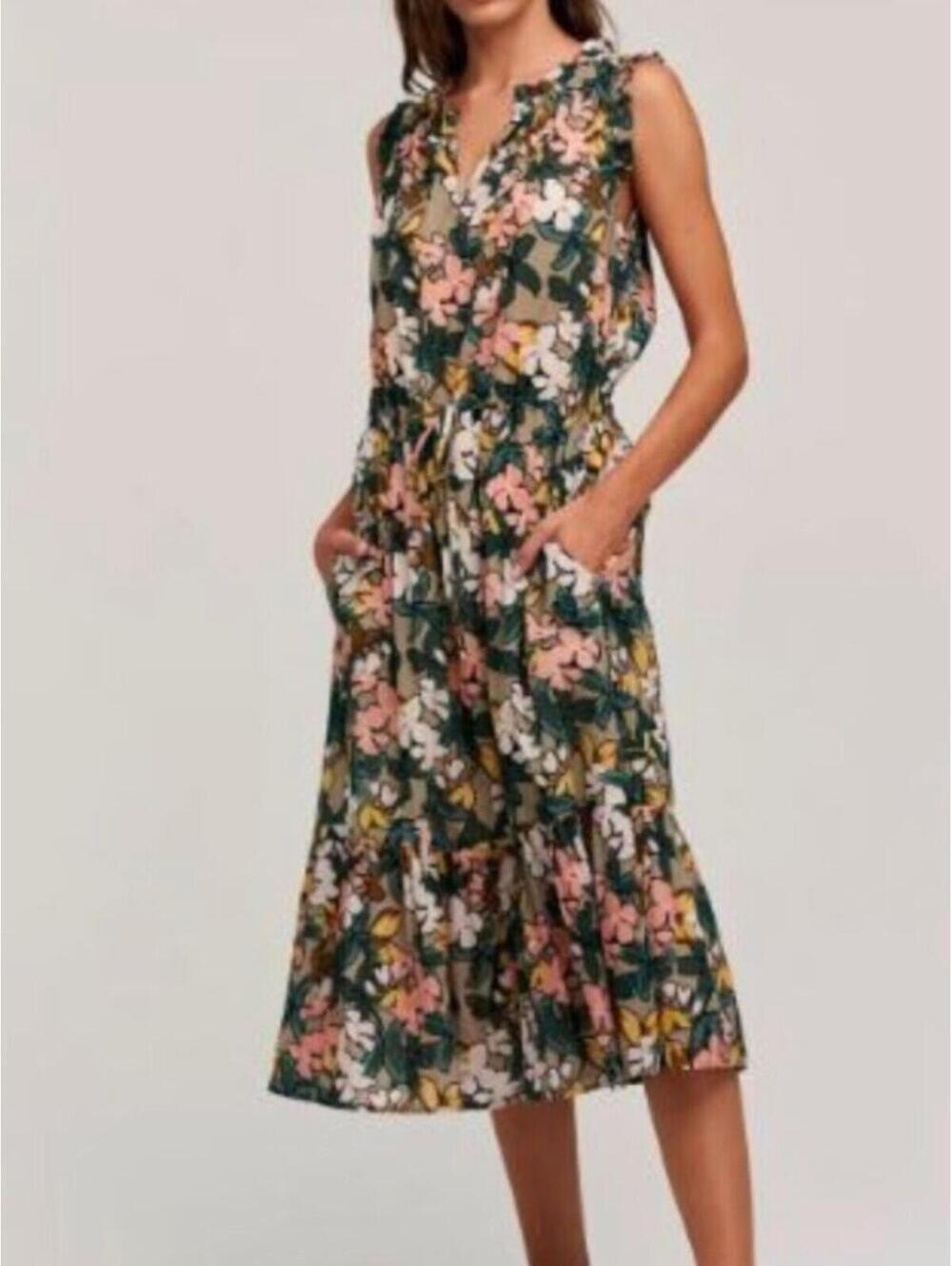 VELVET By Graham & Spencer Morgan Floral Print Midi Daffodil Pocket Dress S $218